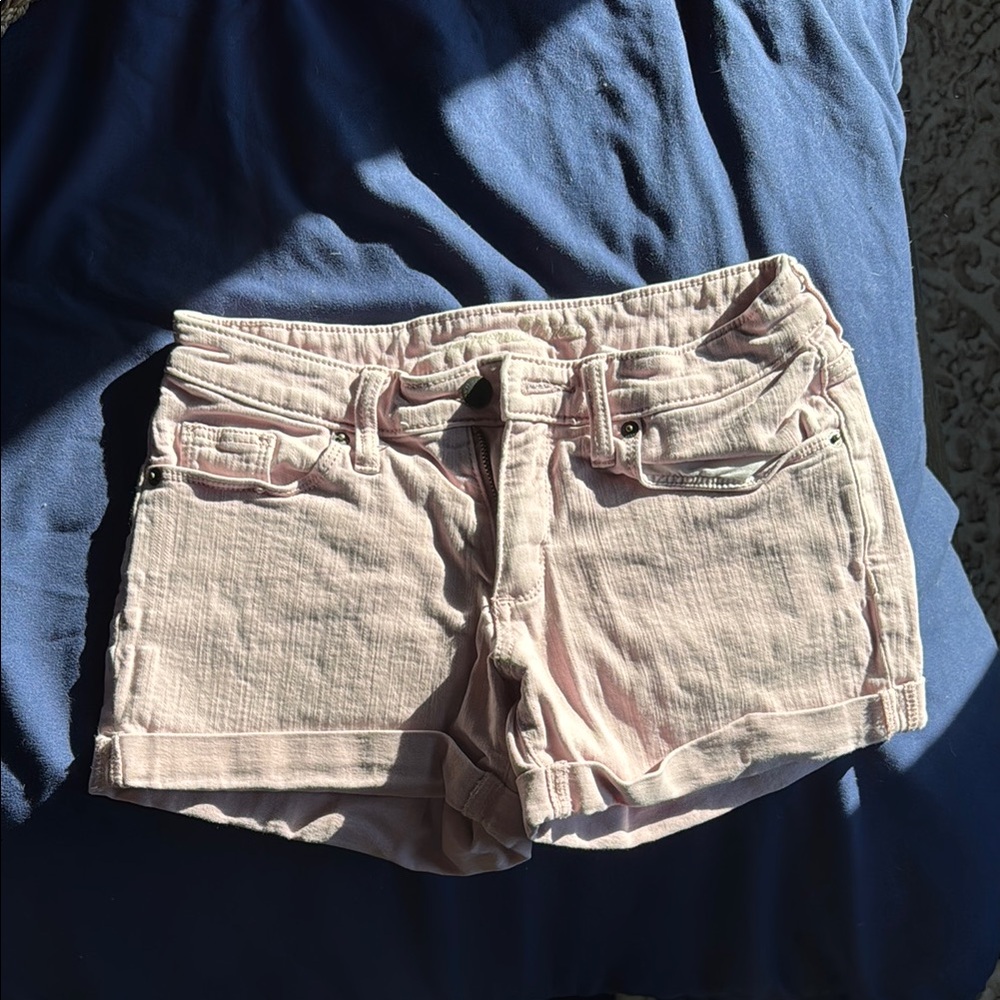 Pink Jean Shorts with Distressed Texture